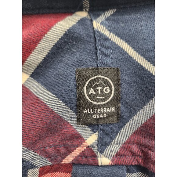 Wrangler ATG Mens Flannel Shirt Size Large Navy Red Plaid Button Up Long Sleeve - Picture 6 of 7